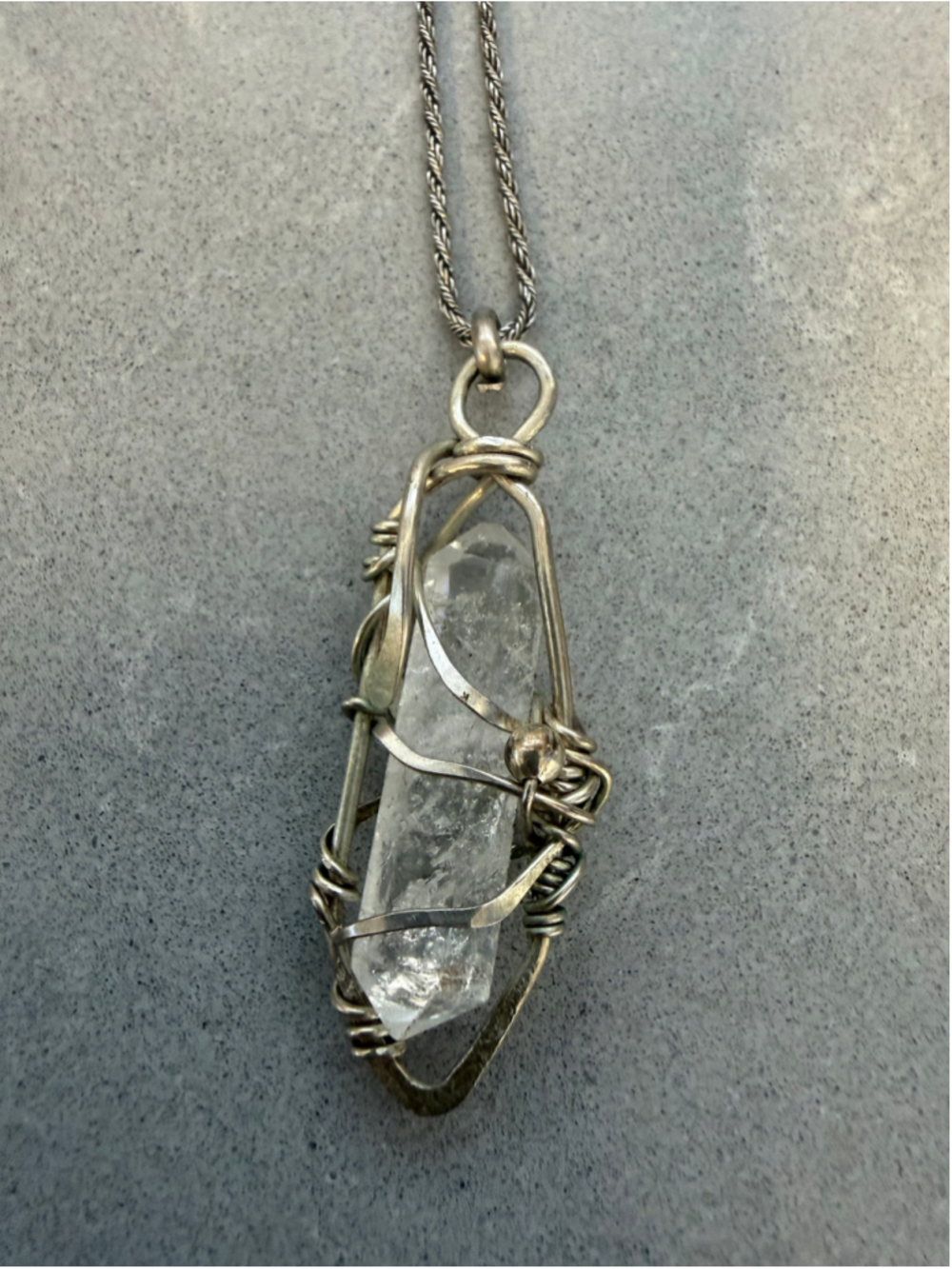 Artisan Clear Quartz Crystal Point Wire Wrapped Pendant Necklace Boho Handmade